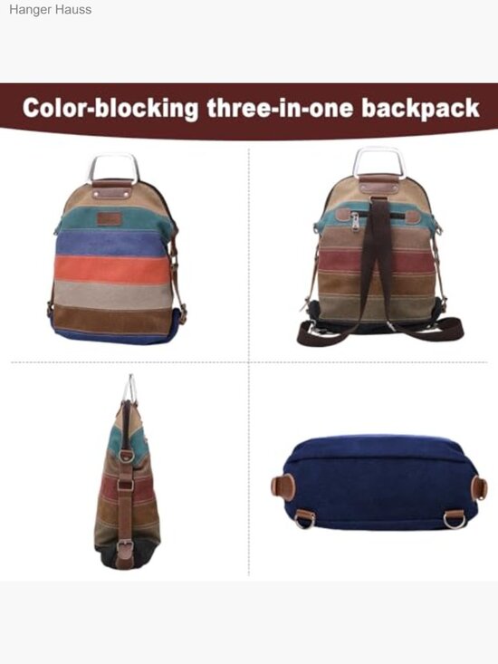 Convertible Canvas Backpack Shoulder Crossbody Bag with Removable Strap